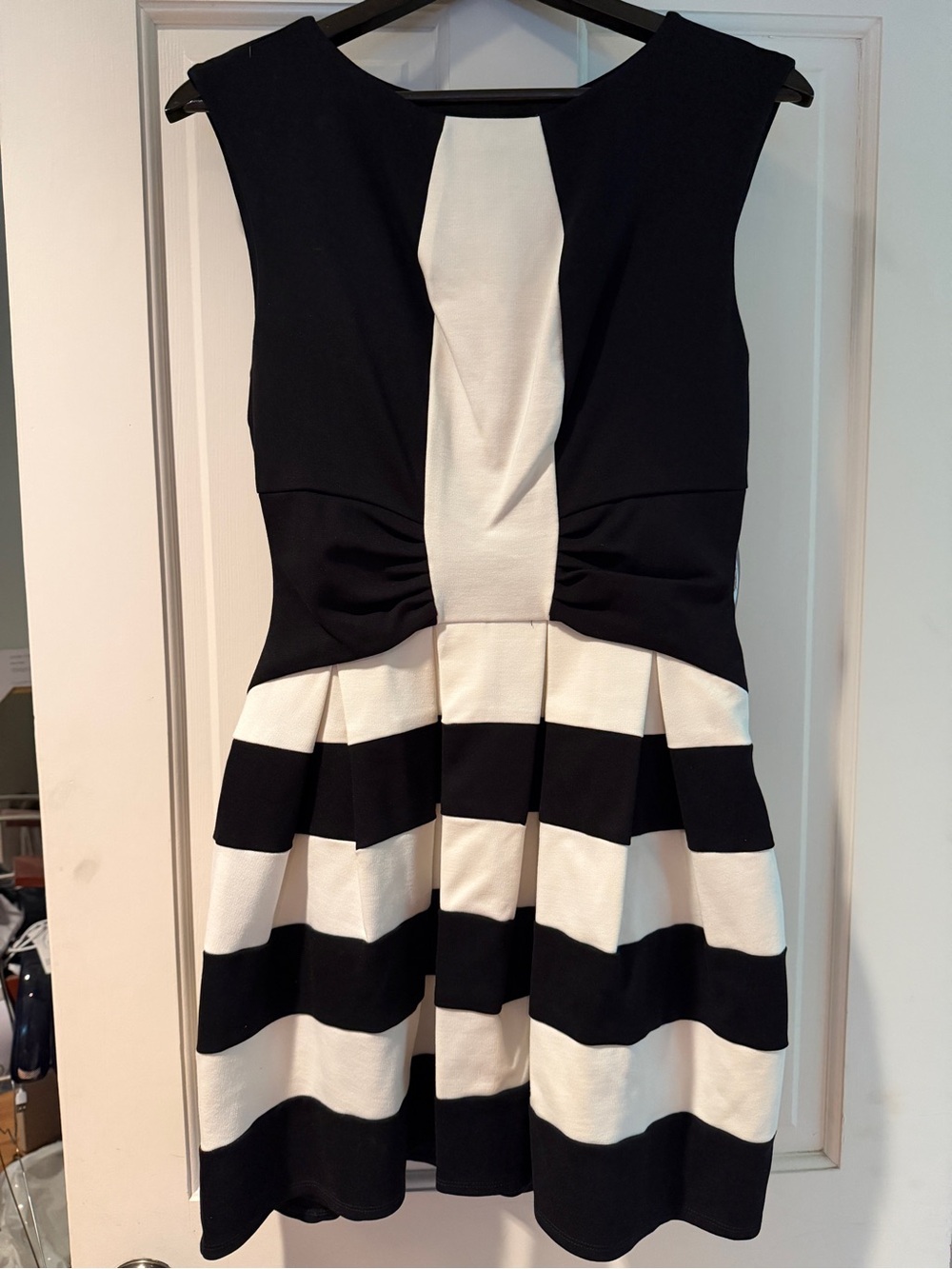 Eva Franco Black & White Striped Fit-and-Flare Mini Dress